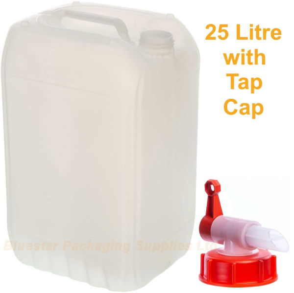 25 Litre Natural Stackable Plastic Jerry Can with Tap Cap